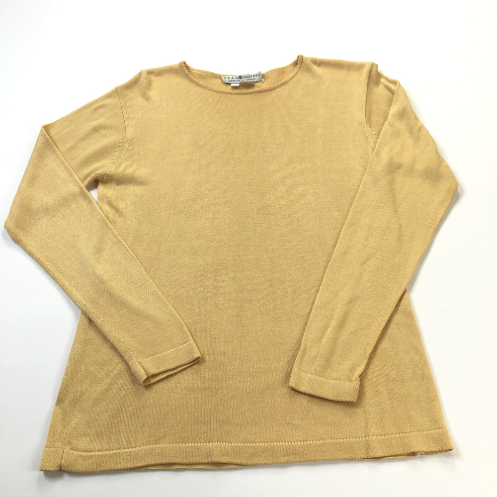 Real Clothes Saks Fifth Avenue Small 100% Silk Crew Neck Pullover Sweater Yellow